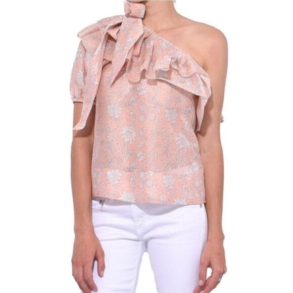 Ulla Johnson NWT Goldie Daffodil Print One-Shoulder Blouse In Rose Goldie size 4 - Picture 1 of 8